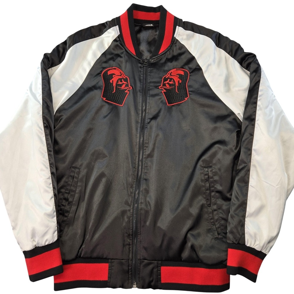 Star Wars Jacket Mens S Black Bomber Satin Embroidered Lined Insulated
